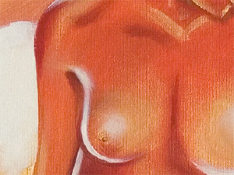 Obraz W pościeli (1-częściowy) - akt z nagą kobietą na pomarańczowym tle 47537 additionalImage 2