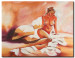 Obraz W pościeli (1-częściowy) - akt z nagą kobietą na pomarańczowym tle 47537