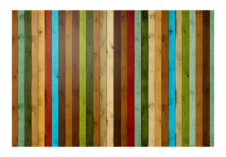 Fototapeta Tęcza z drewna - deseń w pomalowane kolorowe pionowe drewniane deski 61047 additionalImage 1