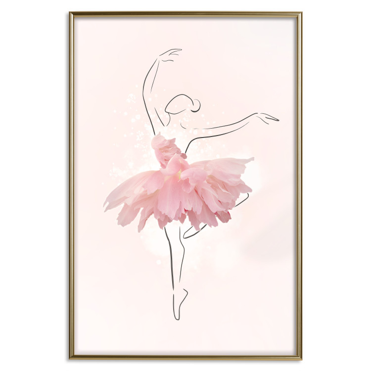 Plakat Tancerka - lineart baletnicy w sukience z różowych płatków kwiatów 148557 additionalImage 21