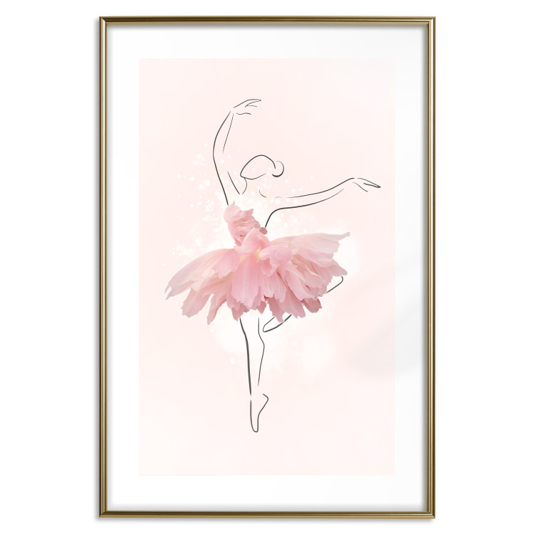 Plakat Tancerka - lineart baletnicy w sukience z różowych płatków kwiatów 148557 additionalImage 25