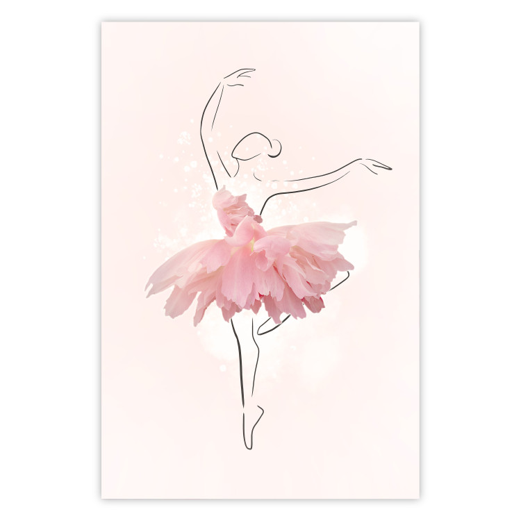 Plakat Tancerka - lineart baletnicy w sukience z różowych płatków kwiatów 148557