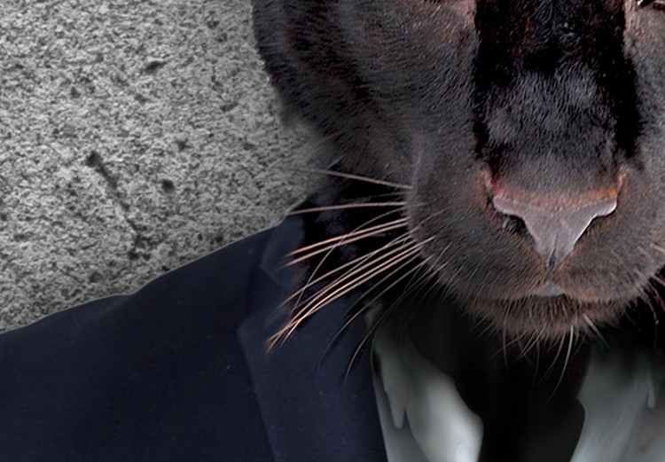 Obraz w kształcie koła Czarna pantera - piękny kot w czarnym garniturze na szarym tle 148767 additionalImage 2