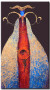 Obraz Rogata postać - abstrakcyjna, kolorowa sylwetka na fioletowym tle 49067