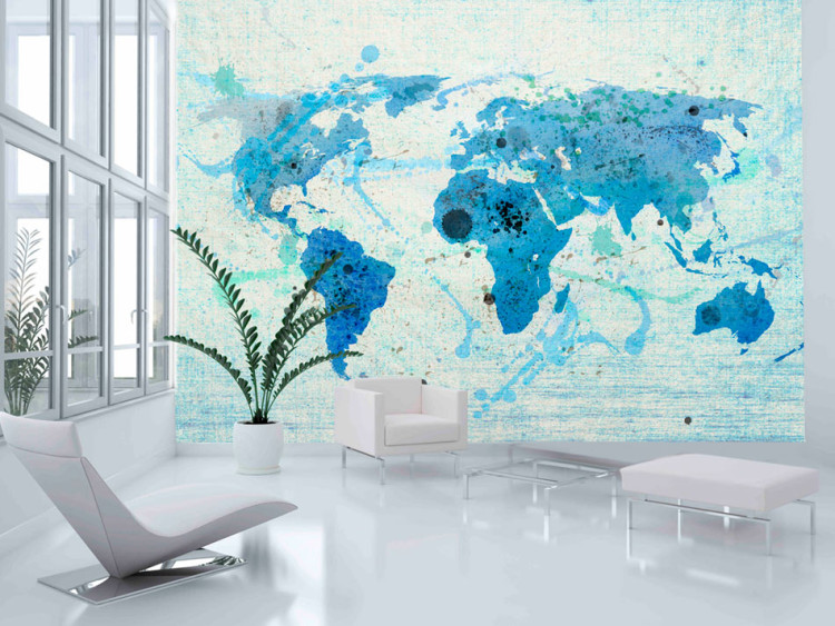 Fototapeta Niebieska mapa świata - kontynenty z efektem malowania akwarelami 97067