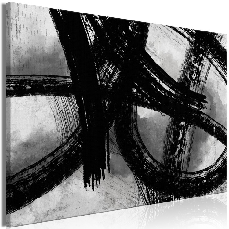 Obraz Czarne ślady pędzla - czarno-biała abstrakcja w nowoczesnym stylu  134387 additionalImage 2