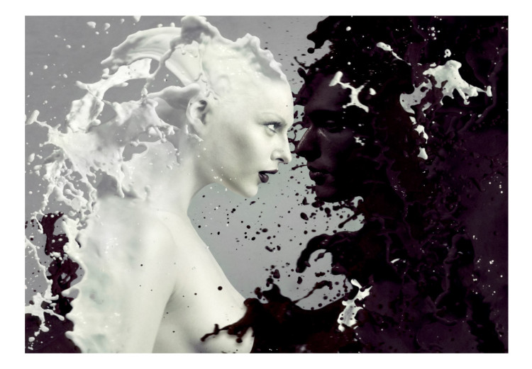 Fototapeta Twarze czarno-białe - abstrakcja z kobiecymi postaciami na szarym tle 106608 additionalImage 1
