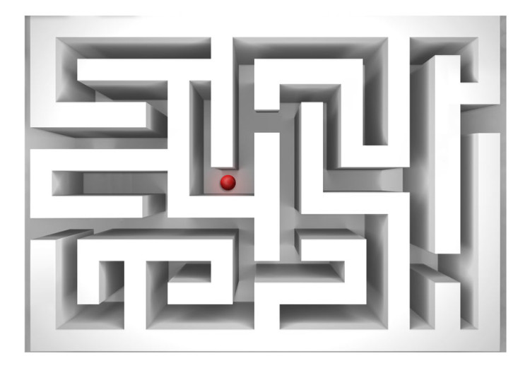Fototapeta Nowoczesna abstrakcja - biały geometryczny labirynt z czerwoną kulką 97608 additionalImage 1