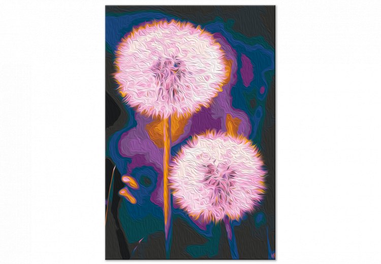 Obraz do malowania po numerach Puchate kule - duże różowe dmuchawce na ciemnym dwukolorowym tle 146218 additionalImage 3
