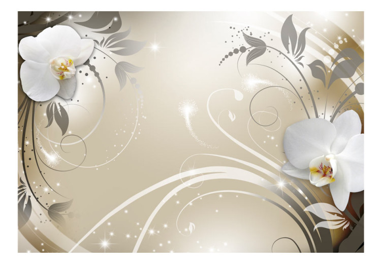 Fototapeta Kwietna abstrakcja - białe kwiaty orchidei ze srebrnymi ornamentami 59718 additionalImage 1