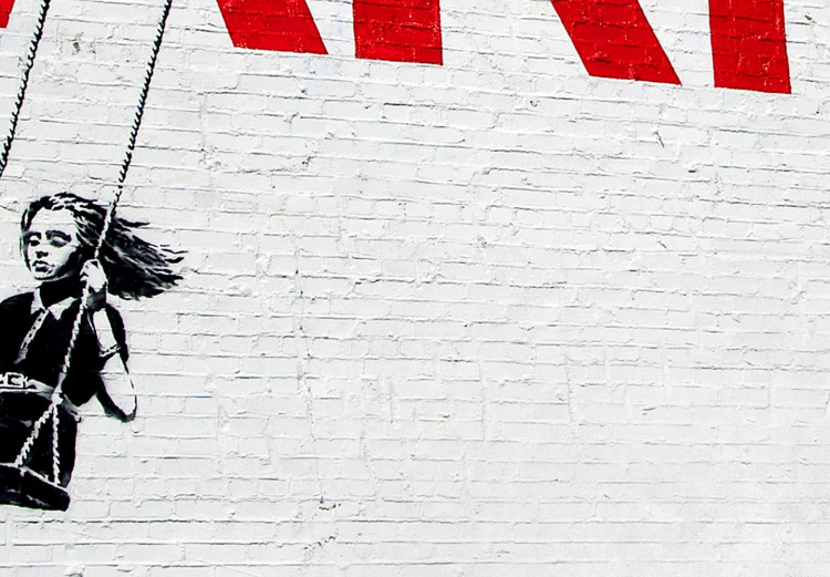 Obraz okrągły Banksy - huśtająca się dziewczynka na tle ściany z napisem parking 148628 additionalImage 3