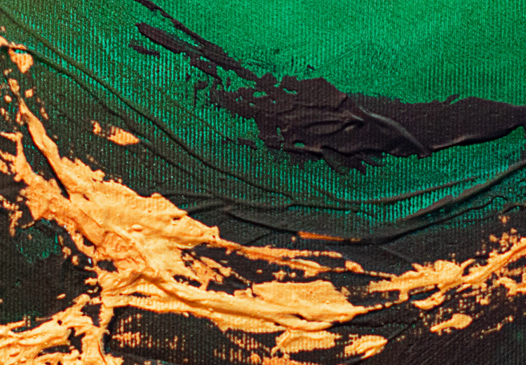 Obraz Malowana abstrakcja - smugi czerni i złota na tle głębokiej zieleni 148438 additionalImage 5