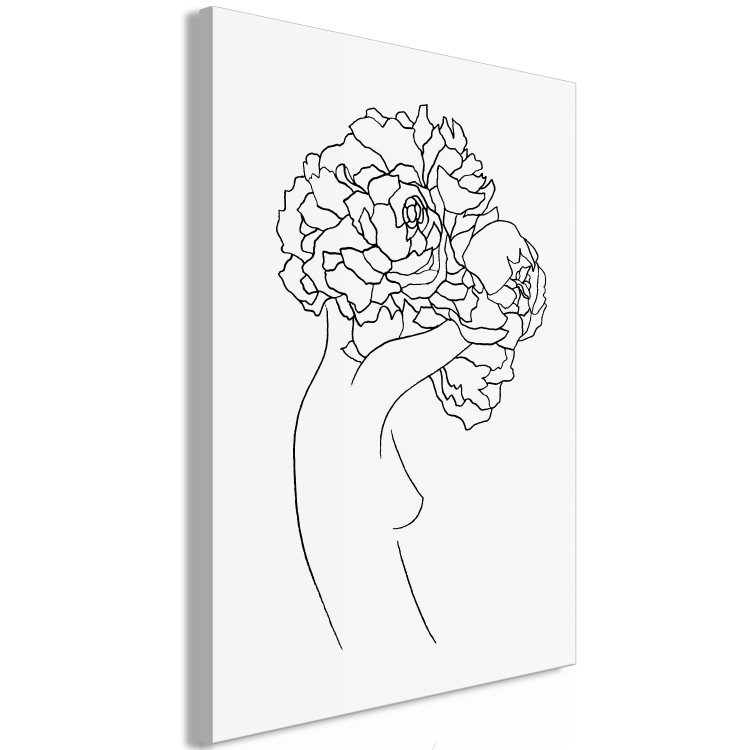 Obraz Postać z kwiatkiem - czarno-biała, linearna sylwetka kobiety i kwiaty 132178 additionalImage 2