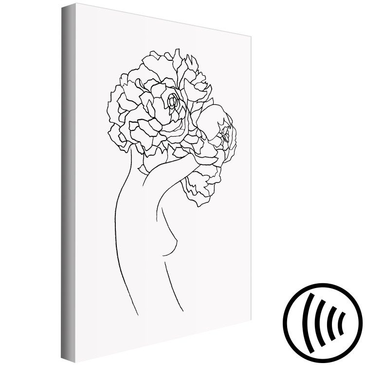 Obraz Postać z kwiatkiem - czarno-biała, linearna sylwetka kobiety i kwiaty 132178 additionalImage 6