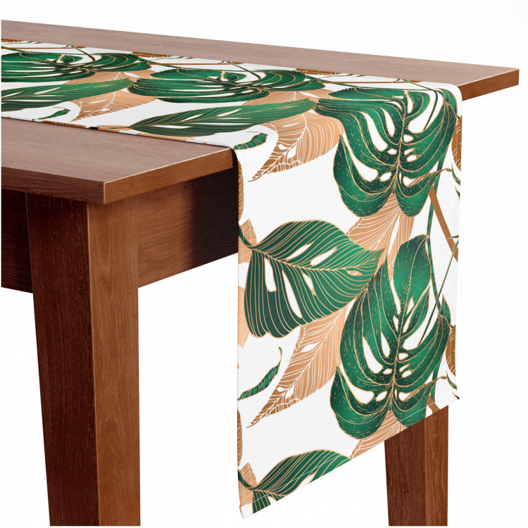 Bieżnik na stół Dziurawe liście - botaniczna kompozycja w odcieniach zieleni i brązu 147178