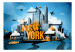 Fototapeta Street art - żółty napis Nowy Jork z motywem wieżowców i samochodów 60778 additionalThumb 1