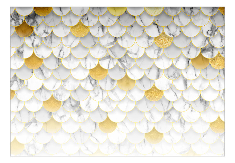 Fototapeta Łuski z marmuru - geometryczne tło w kolorach białego marmuru i złota 143388 additionalImage 1