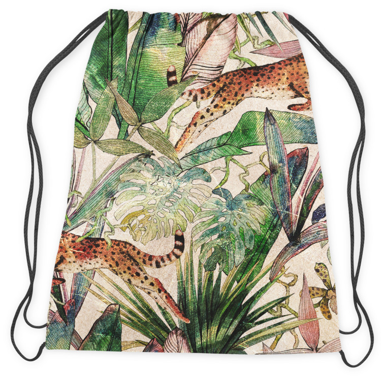 Worek plecak Pergamin z sawanny - tropikalna roślinność i gepardy na beżowym tle 147509 additionalImage 2