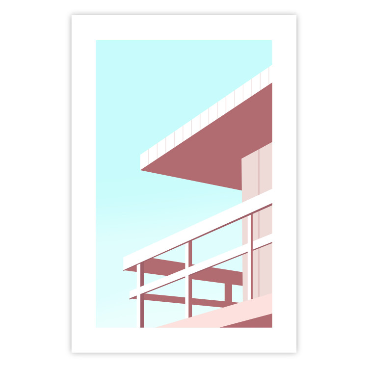 Plakat Wakacje na plaży - minimalistyczna różowa wieża ratownika na tle nieba 144119 additionalImage 20