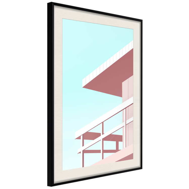 Plakat Wakacje na plaży - minimalistyczna różowa wieża ratownika na tle nieba 144119 additionalImage 10
