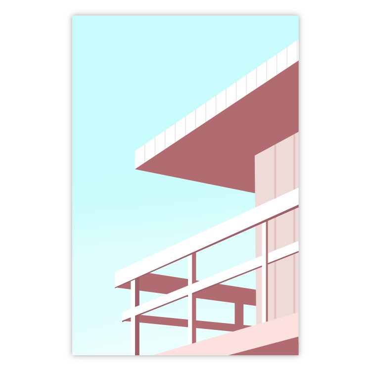 Plakat Wakacje na plaży - minimalistyczna różowa wieża ratownika na tle nieba 144119
