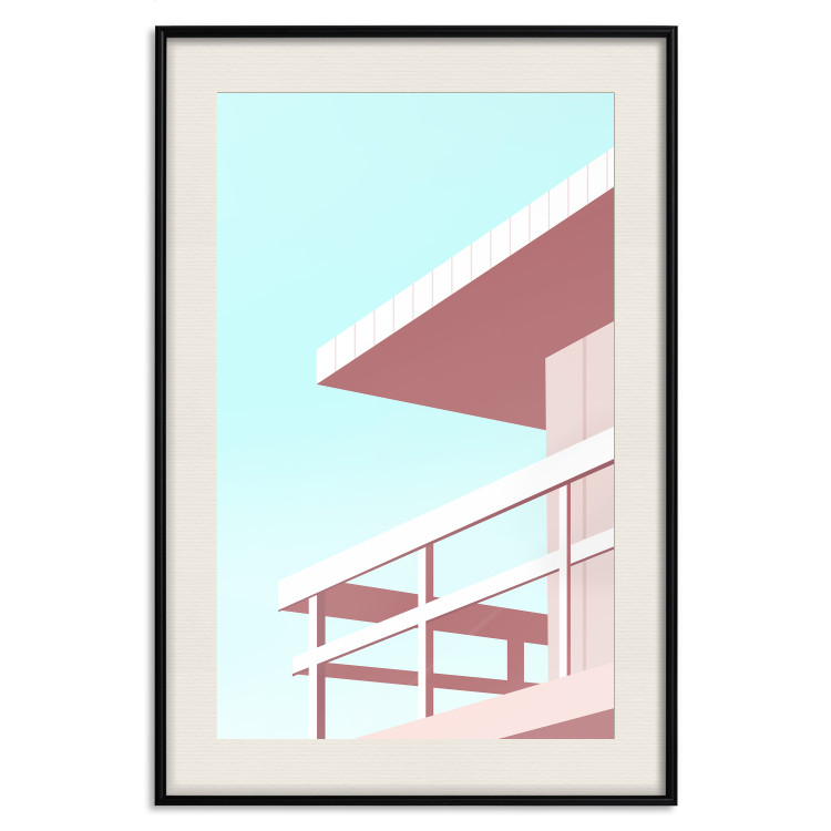 Plakat Wakacje na plaży - minimalistyczna różowa wieża ratownika na tle nieba 144119 additionalImage 27