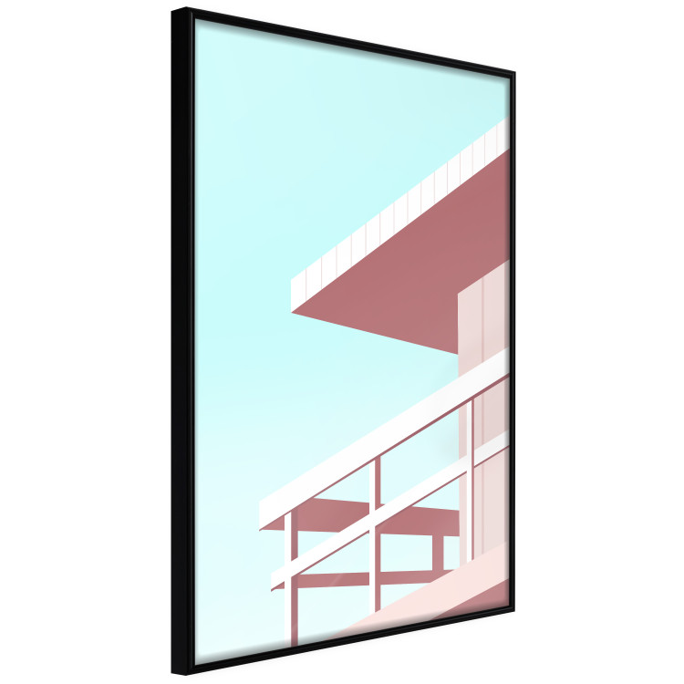 Plakat Wakacje na plaży - minimalistyczna różowa wieża ratownika na tle nieba 144119 additionalImage 7
