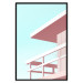Plakat Wakacje na plaży - minimalistyczna różowa wieża ratownika na tle nieba 144119 additionalThumb 23