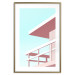 Plakat Wakacje na plaży - minimalistyczna różowa wieża ratownika na tle nieba 144119 additionalThumb 22