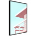 Plakat Wakacje na plaży - minimalistyczna różowa wieża ratownika na tle nieba 144119 additionalThumb 7