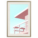 Plakat Wakacje na plaży - minimalistyczna różowa wieża ratownika na tle nieba 144119 additionalThumb 24