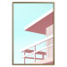 Plakat Wakacje na plaży - minimalistyczna różowa wieża ratownika na tle nieba 144119 additionalThumb 25