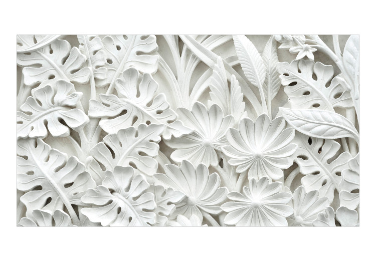 Fototapeta Gipsowa roślinność - biała przestrzenna kompozycja liści i kwiatów 146419 additionalImage 1