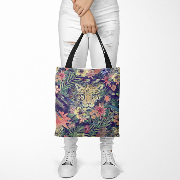 Torba na zakupy Gepard wśród liści - dzikie zwierze i roślinny wzór w akwarelowym stylu 147619 additionalImage 2