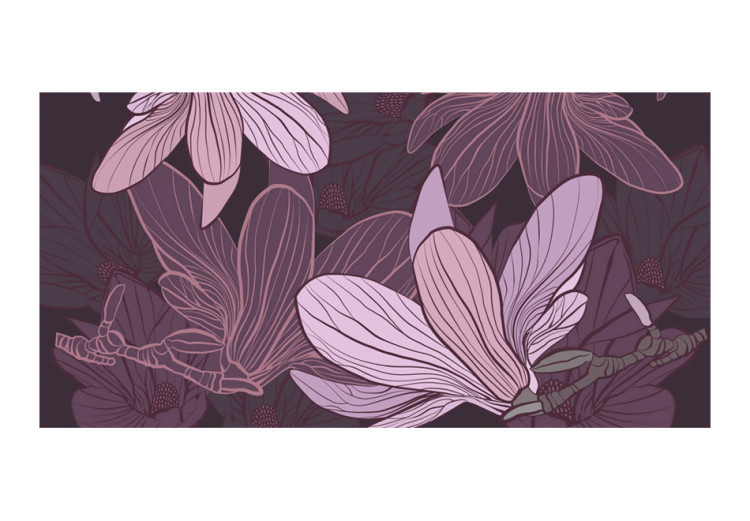 Fototapeta Marzycielskie kwiaty - roślinny motyw kwiatowy z fioletowymi magnoliami na tle w odcieniach fioletów i różu 60819 additionalImage 1