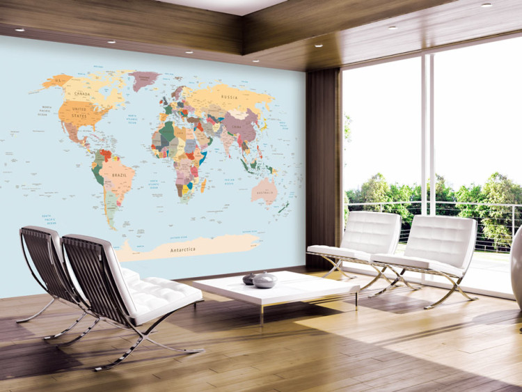 Fototapeta Lekcja geografii - kolorowa mapa świata do nauki krajów po angielsku 64329