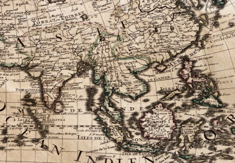 Fototapeta Nova Orbis Tabula - retro mapa świata z postaciami na drewnianym tle 67029 additionalImage 3