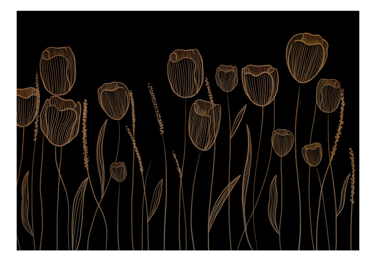 Fototapeta Linearne kwiaty - minimalistyczne rośliny w stylu boho na ciemnym tle 144539 additionalImage 1