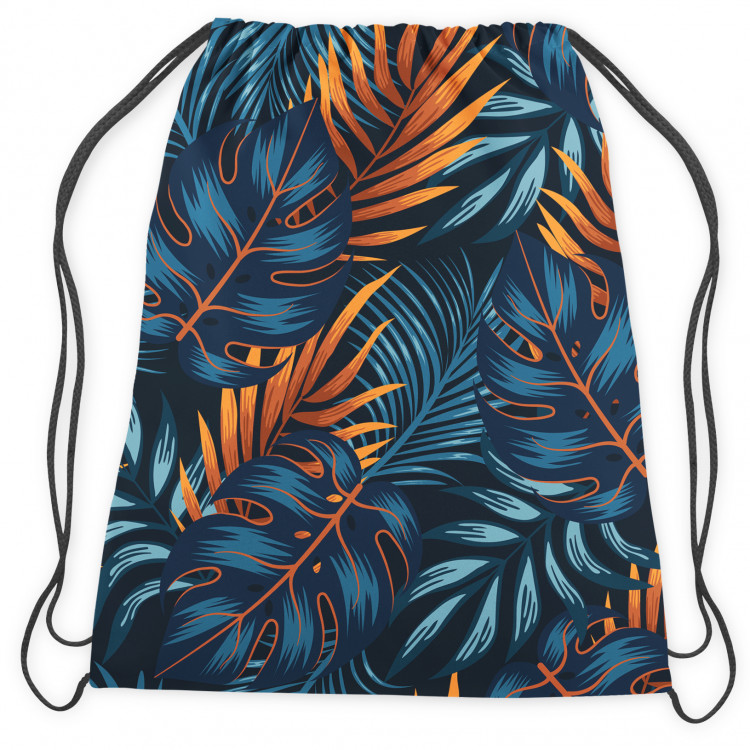 Worek plecak Tajemnicze zarośla - motyw liści w kolorze niebieskim i pomarańczowym 147539 additionalImage 2