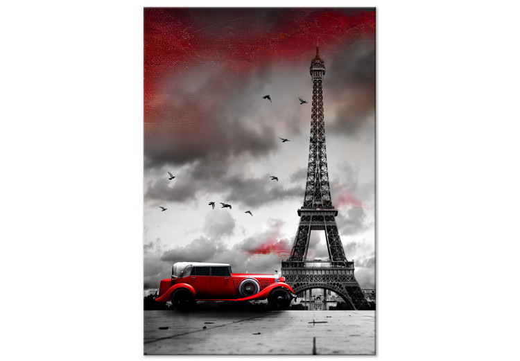 Obraz Czerwony samochód w Paryżu (1-częściowy) pionowy 113749