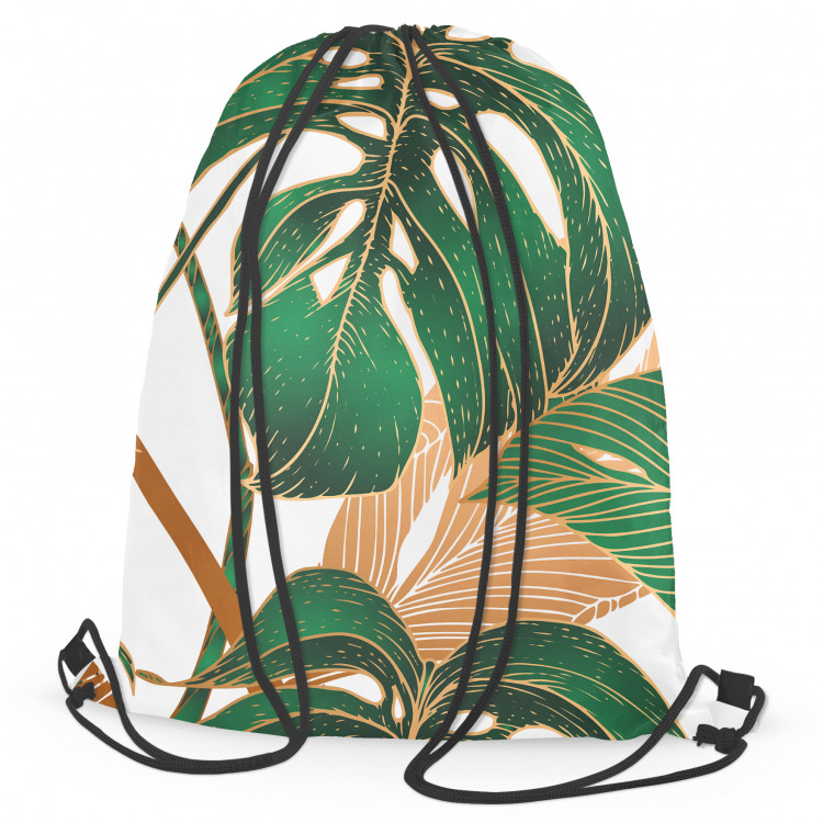 Worek plecak Dziurawe liście - botaniczna kompozycja w odcieniach zieleni i brązu 147449