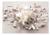 Fototapeta Motyw kwiatowy - lilie na białym tle o teksturze cegieł z efektem 3D 92259 additionalThumb 1