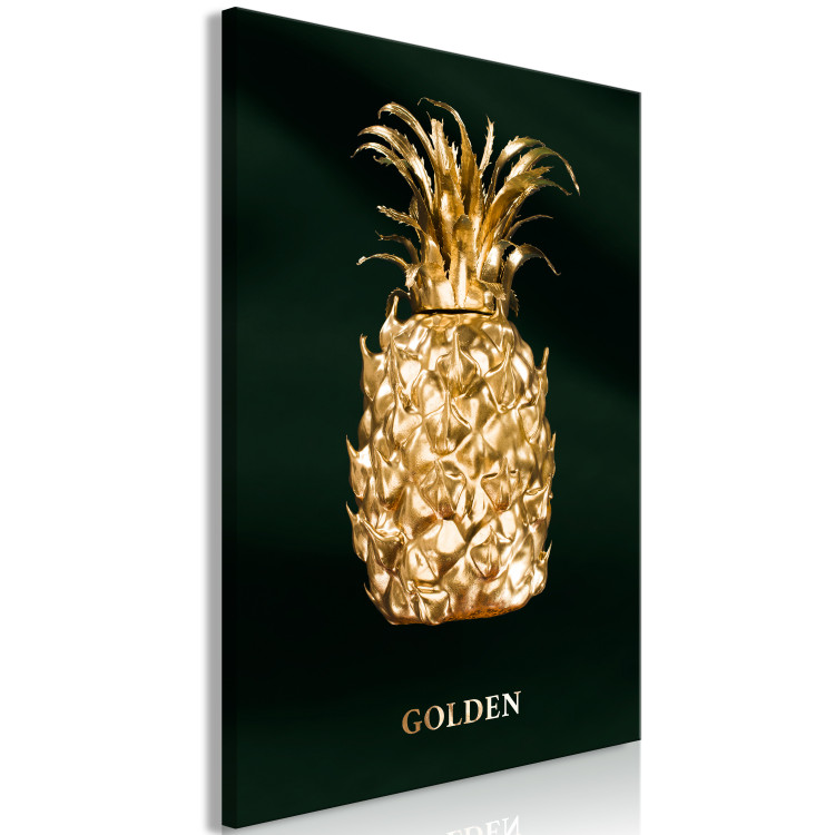Obraz Ananas ze złota - owoc z napisem na tle butelkowej zieleni 135579 additionalImage 2