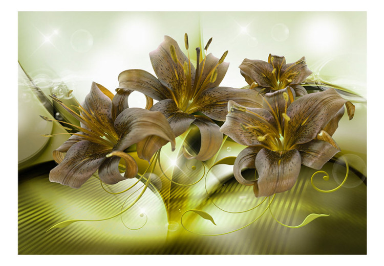Fototapeta Cztery lilie - zielona abstrakcja z rozświetlonym tłem i deseniami 64179 additionalImage 1