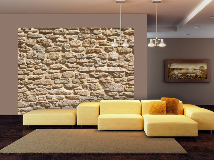 Fototapeta Stara kamienna ściana - deseń w mur z kamienia w kolorze piaskowym 60989