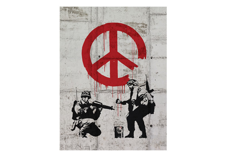 Fototapeta CND Soliders - szare graffiti mural Banksy z żołnierzami i pacyfką 62289 additionalImage 1