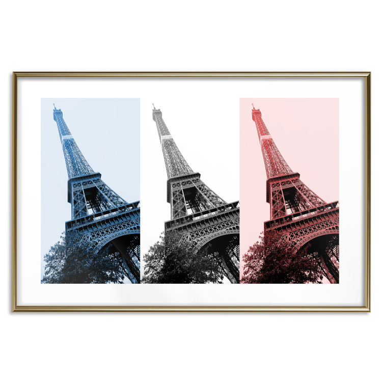 Plakat Paryski kolaż - trzy zdjęcia wieży Eiffla w narodowych barwach Francji 144799 additionalImage 25