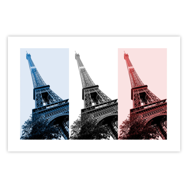 Plakat Paryski kolaż - trzy zdjęcia wieży Eiffla w narodowych barwach Francji 144799 additionalImage 23