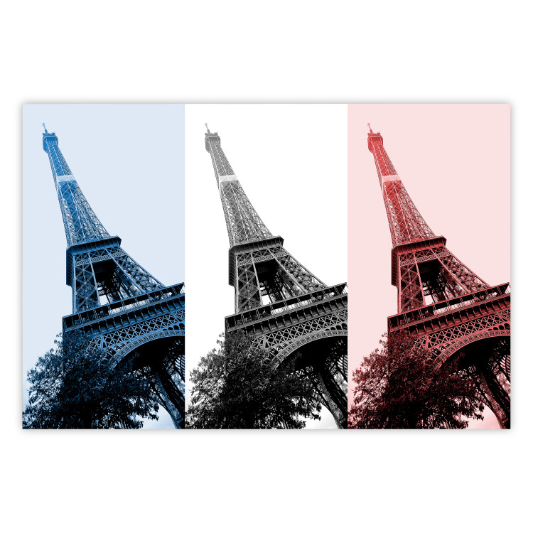 Plakat Paryski kolaż - trzy zdjęcia wieży Eiffla w narodowych barwach Francji 144799