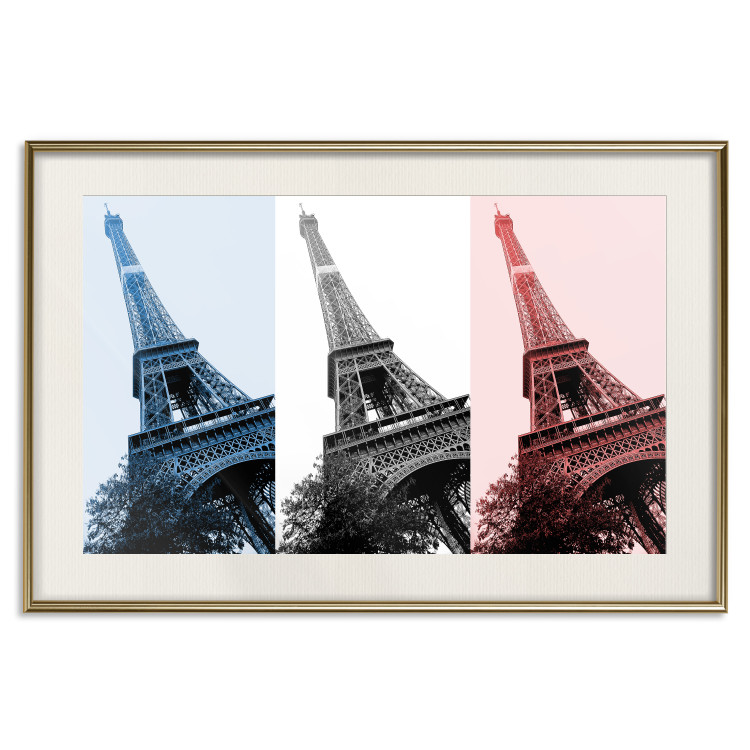 Plakat Paryski kolaż - trzy zdjęcia wieży Eiffla w narodowych barwach Francji 144799 additionalImage 27